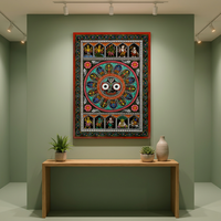 Décoration murale rectangulaire en bois d'origine orrièrese Dashavatara Pattachitra pour salon intérieur