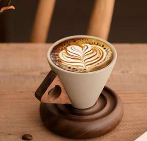 Tasse à café <span class=keywords><strong>en</strong></span> céramique rétro, ensemble de tasses à café créatives <span class=keywords><strong>en</strong></span> forme de cône, élégante petite tasse à thé <span class=keywords><strong>en</strong></span> <span class=keywords><strong>bois</strong></span> avec poignée <span class=keywords><strong>en</strong></span> <span class=keywords><strong>bois</strong></span> massif et sous-verre - Product Image 4