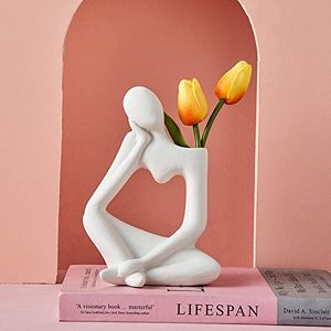 Vase de sol en céramique blanche moderne et simple, sculpture abstraite de penseur, en porcelaine rétro, pour la maison, les mariages, les hôtels - Product Image 2