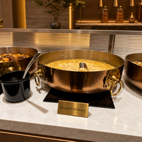 Plat de service professionnel en acier inoxydable triple épaisseur, finition martelée dorée, pour buffet, maintien au chaud et cuisson à la vapeur de viande, avec plateau d'insertion