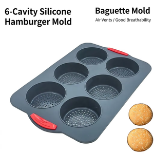 Stampo in Silicone per Panini da Hamburger a 6 Cavità Perforate, Conforme REACH CA65, Senza BPA, Antiaderente, per Muffin, 35x23.5x3.5cm - Product Image 1