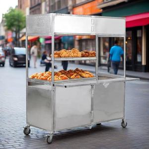 Chariot de Vente Ambulant Extérieur pour Marché de Nuit, Desserte Mobile Pliante en Acier Inoxydable avec Étagères de Rangement Portable - Product Image 3
