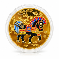 Pièce commémorative du zodiaque chinois 2026, 12 animaux, art populaire coloré, plaqué or, avec étui
