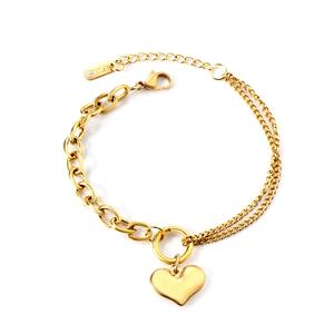 Joyería de Moda OEM al por Mayor, Pulseras de Acero Inoxidable Chapadas en Oro de 18k con Corazón, Resistentes al Agua, para Mujer - Product Image 1