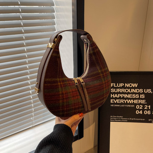 กระเป๋าใส่ของผู้หญิงลายสก๊อตทำจากผ้าขนสัตว์กระเป๋าใส่ของในสต็อกกระเป๋าลำลองสะพายไหล่กระเป๋าใต้วงแขน - Product Image 2