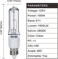 120V 100W T4 Mini Candélabre Base 1600lm 2700K Clair Dimmable JD E11 Ampoules Halogènes