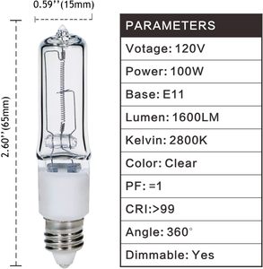 120V 100W <span class=keywords><strong>T4</strong></span> Mini nến cơ sở 1600lm 2700K rõ ràng Dimmable JD E11 <span class=keywords><strong>Halogen</strong></span> ánh sáng bóng đèn - Product Image 3