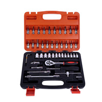 46PCS 1/4 Inch Drive Socket Screwdriver Bit Set Ratchet Wrench Chrome Vanadium Steel Plastic Case Hand Operated Auto Repair