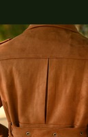 Veste de chasse décontractée pour homme, style rétro, multi-poches, en daim, avec ceinture, veste de safari en fausse peau de cerf