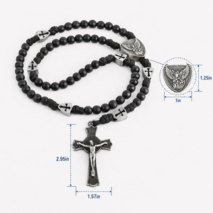 Chapelet Catholique en Bois avec <span class=keywords><strong>Croix</strong></span> de Jésus et Pendentif Saint, Bronze Antique, pour Pâques et Église - Product Image 2