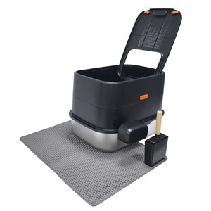 Extra <b>Large</b> Enclosed Cat Litter <b>Box</b> With Flip Top Easy Clean Stainless Steel Anti Traffic Toilet Rectangle Black 60x40x38cm - Product Image 1