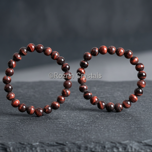 Rozin Crystals Red Tiger Eye Beaded Bracelet Polished Gemstone Circle Shape Durable Semi-Precious Stone Craft - Product Image 2