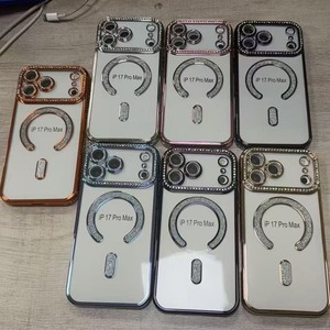 Funda Magnética Transparente en Forma de C para Teléfono, con Brillantina y Pedrería, Marco Electrochapado, para iPhone 17 16 Pro Max - Product Image 1