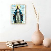 Ornement religieux en céramique estampé or 3D en gros, 12x14cm, cadeau catholique, décoration murale ou de table