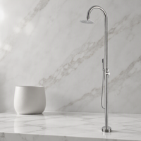 Colonne de douche extérieure contemporaine murale Huagao en acier inoxydable avec robinets électriques, finition laiton et cartouche céramique
