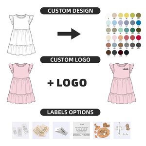 Robe d'été pour fillettes à col rond, longueur genou, avec logo personnalisé, manches évasées, douce pour la peau - Product Image 5