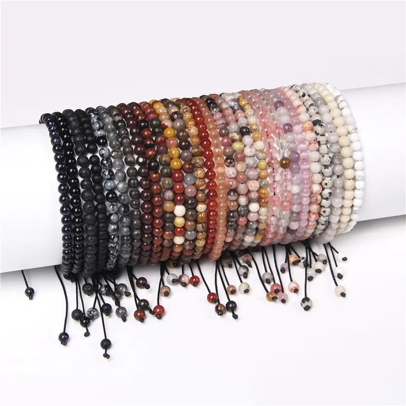 Neues hochwertiges handgemachtes 4mm natürliches kleines verstellbares Semi Stone Seed Beads Yoga Armband