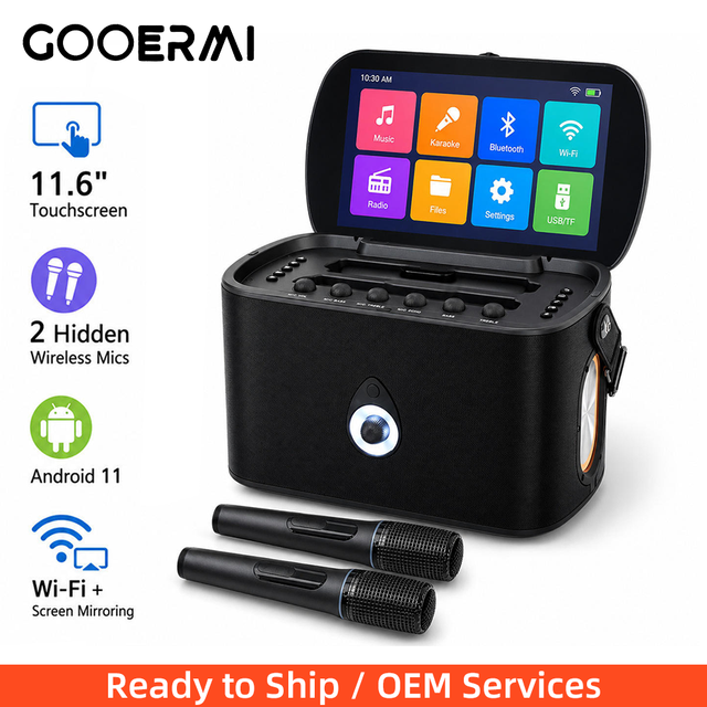 K50 11.6 Inch Android 11 Touch Screen Karaoke Speaker 30W WiFi Wireless Display with Dual Hidden Microphone Rechargeable Battery