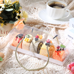 Boîtes à gâteaux en plastique avec poignée en corde dorée et plateaux à gâteaux, boîte à gâteau roulé, boîte à gâteau transparente pour l'emballage de pâtisseries, desserts, biscuits - Product Image 5