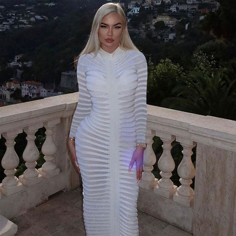 Shop Quality Sweater Knit See through Long Sleeve Maxi Dresses
