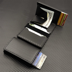 Porte-cartes d'affaires en PU pour homme <span class=keywords><strong>Beavis</strong></span>, exclusivité transfrontalière, antivol, ultra-fin, RFID, éjection automatique, fermeture éclair, géométrique - Product Image 1