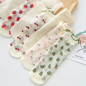 Women's Fruit Pattern <b>Lace</b> <b>Socks</b> Mid Calf Breathable Cotton Casual <b>Socks</b> For Youth - Product Image 1