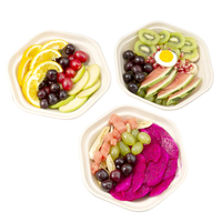 Bol à salade hexagonal personnalisable en pulpe de bagasse de canne à sucre biodégradable avec couvercle, idéal pour l'emballage alimentaire et le camping