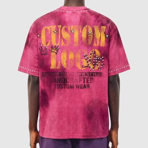 Camisetas Oversize de Algodón para Hombre <span class=keywords><strong>con</strong></span> Estampado DTG Tie-Dye Vintage, Estilo Streetwear Personalizado, <span class=keywords><strong>con</strong></span> Pedrería y Lavado Ácido - Product Image 2