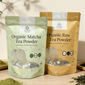 Custom Printed Stand Up Zipper Pouch With Clear <b>Window</b> Aluminum <b>Foil</b> Packaging Bag For 100g Matcha Powder Herbal Powder - Product Image 5