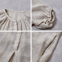 Robe longue personnalisée en mélange de lin blanc cassé, demi-fermeture boutonnée, manches raglan, poignets froncés, style bohème pour femme, tenue de villégiature, OEM ODM BSCI