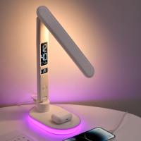 Nouvelle Arrivée Lampe Chargeur Sans Fil Multifonctionnelle avec Variateur Tactile, Lampe de Lecture, Affichage Calendrier et Sortie de Charge USB