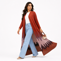 Direkt vom Hersteller Schnelle Lieferung Modest Fashion Damen Fein Plissierter Maxi-Cardigan Farbblock Geometrisches Muster Offene Vorderseite Abaya