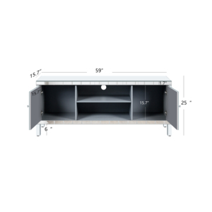 Mirrored TV Stand for 65+ Inch TV Silver Console Table with <b>Open</b> <b>Storage</b> and 2 Cabinets Diamond Shape Sparkling Design - Product Image 6