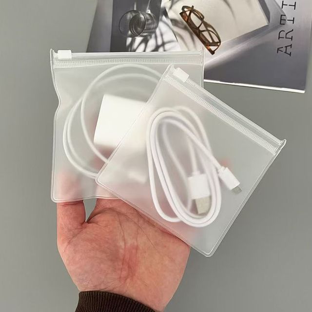 Custom Logo Printed Matte Texture Thickened PVC Easy Opening Mobile Data Cable Storage Bag