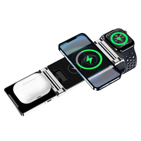 Soporte Inalámbrico Plegable 3 en 1, Cargador Inalámbrico Multifunción de Carga Rápida de 15 W para Teléfono Celular, Compatible con iPhone y Reloj