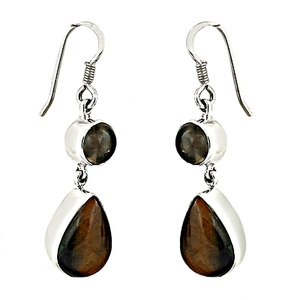 Nouvelles Boucles d'Oreilles Pendante Tendance en Quartz Brun et Labradorite Naturelle Taillée Poire, en Argent Sterling Massif 925, pour Mariage Indien - Product Image 1