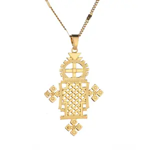 Ethiopian Gold Color Cross Pendant Necklace 24 18k Gold Plated Eretrian Coptic Crosses African Jewelry