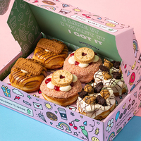Emballage de boulangerie personnalisé en gros avec logo, emballage alimentaire en papier rose de qualité alimentaire, emballage pour mochi, emballage pour beignets, boîtes de livraison de pâte à biscuits
