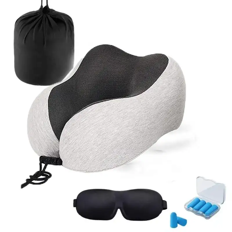 Almohada de espuma viscoelástica para el cuello, protector cómodo y transpirable para los ojos, tapones para los oídos, bolsa de lujo, almohada de viaje, 2023, gran oferta, 100%