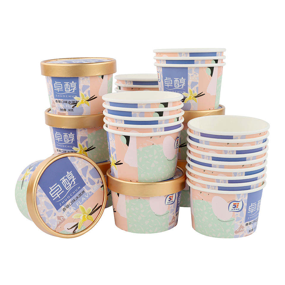 Eco friendly ice cream paper bowls colorful custom design ice cream cup with lids