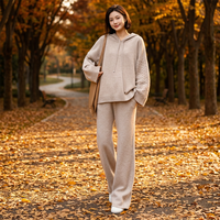 Ensemble de pulls en tricot à capuche pour femmes, couleur unie, manches longues, pull décontracté avec poches, vêtements d'automne