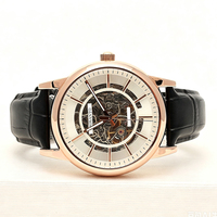 Montre mécanique automatique pour homme, squelette, or rose, cadran blanc creux, bracelet en cuir, étanche 30M, montre de luxe pour affaires