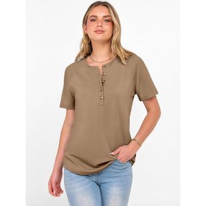 FOXA Women Waffle Knit Top Short Sleeve Henley Button Front Casual <b>Blouse</b> Spring Fashion 2026 - Product Image 4