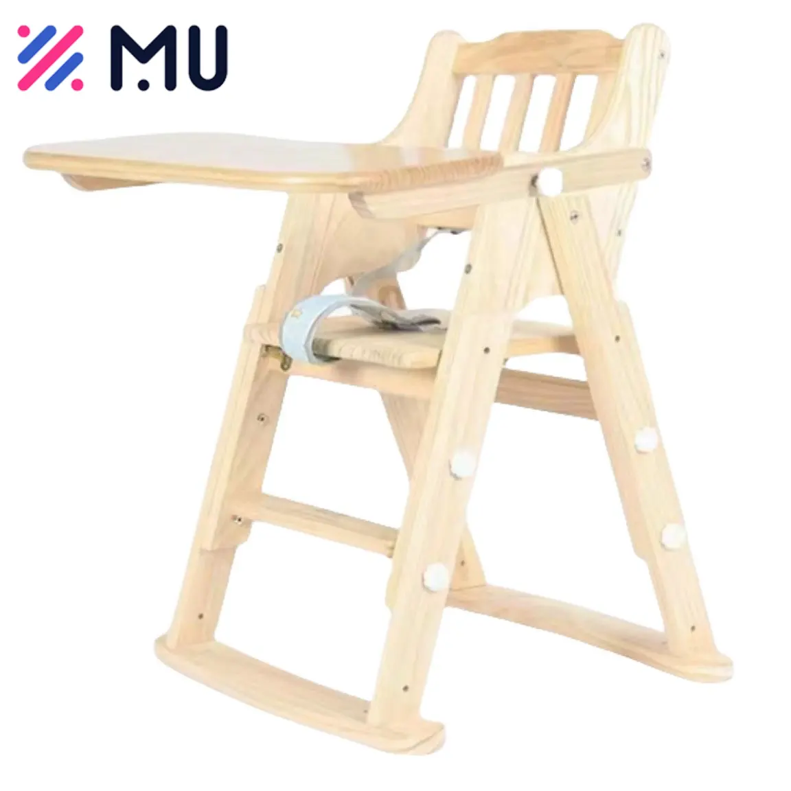 Foldable Pine Wooden Swing Chair Children Baby Dining Table Chair with Tray Adjustment