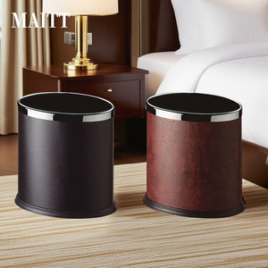 Open-top household/hotel bathroom room <b>large</b>-capacity direct-discharge leather trash can oval double-layer room <b>bin</b> - Product Image 3