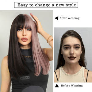 Perruque de Cosplay <span class=keywords><strong>avec</strong></span> <span class=keywords><strong>frange</strong></span> noire et rose, perruques de dessin animé pour femmes, Cruella <span class=keywords><strong>cheveux</strong></span> synthétiques longs et lisses, Lolita Party Use 22 pouces - Product Image 4