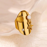 Bague empilable en acier inoxydable avec strass et imitation perle pour femmes breloques coeur/coquille bague dame bijoux de mode