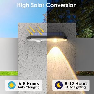RGB Warm LED Solar Garden Fence Wall <b>Light</b> IP65 <b>Waterproof</b> Outdoor Wall Mounted Solar Deck Fence <b>Light</b> for Backyard Patio Pool - Product Image 2