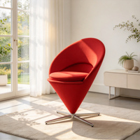 Fauteuil d'appoint moderne rouge en forme de cône avec base étoile chromée pivotante, mobilier de salon écologique