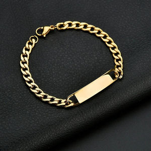Accept Custom <b>Engraving</b> 18K Gold Plated Stainless Steel Curb Link <b>Bracelet</b> Blank Bar <b>Bracelet</b> for Women <b>Men</b> - Product Image 3